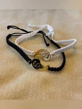 Yin Yang Flame Adjustable Friendship Bracelets - Black & White